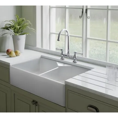 Rangemaster Farmhouse Belfast Kitchen Sink Double Bowl 2.0 Ceramic White Stylish 1 Rangemaster Farmhouse Belfast Kitchen Sink Double Bowl 2.0 Ceramic White Stylish