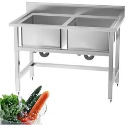 Livingandhome Free Standing Stainless Steel Double Kitchen Sink
