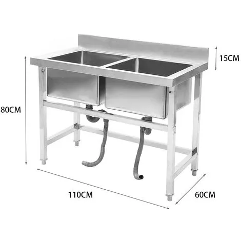 Livingandhome Free Standing Stainless Steel Double Kitchen Sink 2 Livingandhome Free Standing Stainless Steel Double Kitchen Sink - Image 2