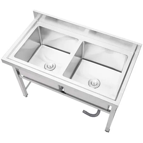 Livingandhome Free Standing Stainless Steel Double Kitchen Sink 3 Livingandhome Free Standing Stainless Steel Double Kitchen Sink - Image 3