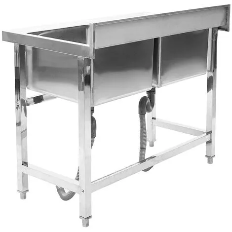 Livingandhome Free Standing Stainless Steel Double Kitchen Sink 4 Livingandhome Free Standing Stainless Steel Double Kitchen Sink - Image 4