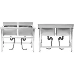Livingandhome Free Standing Stainless Steel Double Kitchen Sink 9 Livingandhome Free Standing Stainless Steel Double Kitchen Sink -Kitchen Sink Shop 20301908 5