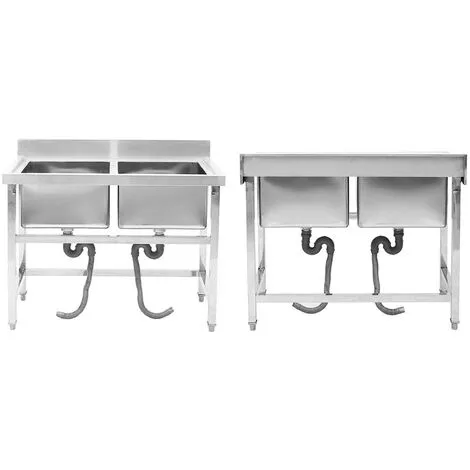 Livingandhome Free Standing Stainless Steel Double Kitchen Sink 5 Livingandhome Free Standing Stainless Steel Double Kitchen Sink - Image 5