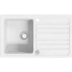 Granite Kitchen Sink Single Basin With Drainer Reversible Cream White VidaXL