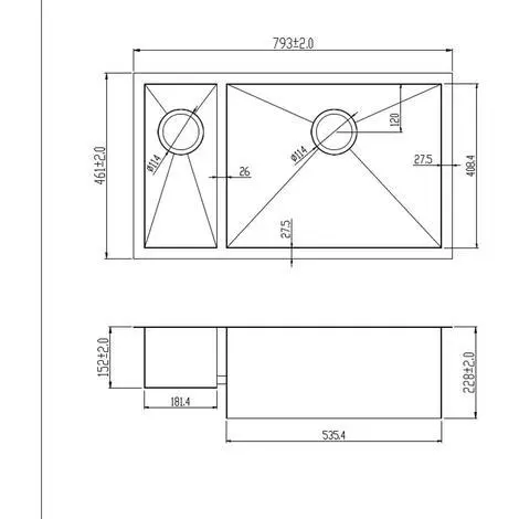 Grand Taps Handmade 1.5 Bowl Satin Stainless Steel Undermount Kitchen Sink 793 X 408 DS032R 2 Grand Taps Handmade 1.5 Bowl Satin Stainless Steel Undermount Kitchen Sink 793 X 408 DS032R - Image 2