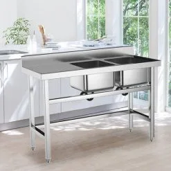 Livingandhome Stainless Steel Commercial Double Kitchen Sink With Bowl Side Platform 7 Livingandhome Stainless Steel Commercial Double Kitchen Sink With Bowl Side Platform -Kitchen Sink Shop 23559363 3
