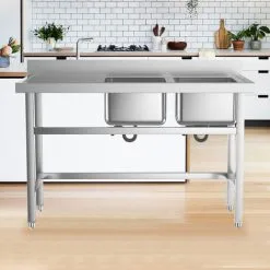 Livingandhome Stainless Steel Commercial Double Kitchen Sink With Bowl Side Platform 8 Livingandhome Stainless Steel Commercial Double Kitchen Sink With Bowl Side Platform -Kitchen Sink Shop 23559363 4