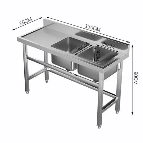 Livingandhome Stainless Steel Commercial Double Kitchen Sink With Bowl Side Platform 5 Livingandhome Stainless Steel Commercial Double Kitchen Sink With Bowl Side Platform - Image 5