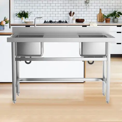 Livingandhome Stainless Steel Double Side Kitchen Sink With Middle Platform 3 Livingandhome Stainless Steel Double Side Kitchen Sink With Middle Platform - Image 3