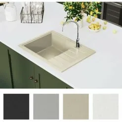 Kitchen Sink With Overflow Hole Oval Beige Granite VidaXL -Kitchen Sink Shop 26457686 4