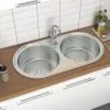 Livingandhome Catering Stainless Steel Double Kitchen Sink Laundry Topmount Round