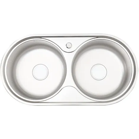 Livingandhome Catering Stainless Steel Double Kitchen Sink Laundry Topmount Round 3 Livingandhome Catering Stainless Steel Double Kitchen Sink Laundry Topmount Round - Image 3