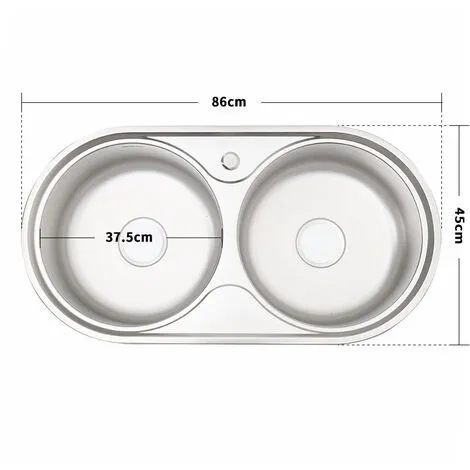 Livingandhome Catering Stainless Steel Double Kitchen Sink Laundry Topmount Round 5 Livingandhome Catering Stainless Steel Double Kitchen Sink Laundry Topmount Round - Image 5
