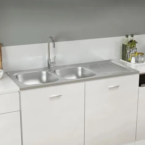 Kitchen Sink With Double Sinks Silver 1200x600x155 Mm Stainless Steel VidaXL 2 Kitchen Sink With Double Sinks Silver 1200x600x155 Mm Stainless Steel VidaXL - Image 2