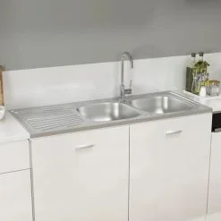 Kitchen Sink With Double Sinks Silver 1200x600x155 Mm Stainless Steel VidaXL 8 Kitchen Sink With Double Sinks Silver 1200x600x155 Mm Stainless Steel VidaXL -Kitchen Sink Shop 36153410 4