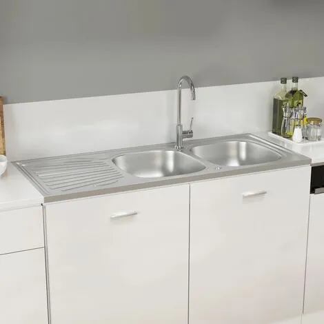 Kitchen Sink With Double Sinks Silver 1200x600x155 Mm Stainless Steel VidaXL 4 Kitchen Sink With Double Sinks Silver 1200x600x155 Mm Stainless Steel VidaXL - Image 4