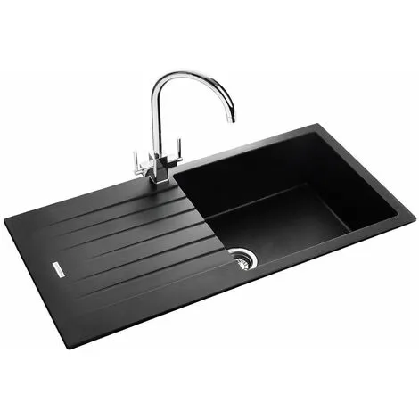 Rangemaster Andesite Kitchen Sink 1.0 Bowl Black Granite Inset Reversible Waste 1 Rangemaster Andesite Kitchen Sink 1.0 Bowl Black Granite Inset Reversible Waste