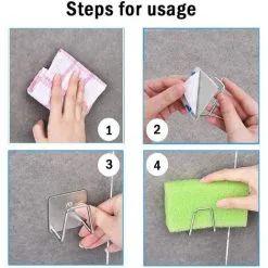 LangRay 4 Piece Sponge Sink Holder, Kitchen Sponge Holder, Adhesive Sponge Holder, Sponge Sink Hook, No Drill Stainless Steel Waterproof Sponge Sink Holder For Kitchen Sink, Kitchen, Scrubber -Kitchen Sink Shop 51796071 5