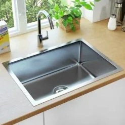 Topdeal Handmade Kitchen Sink With Strainer Stainless Steel FF145078UK
