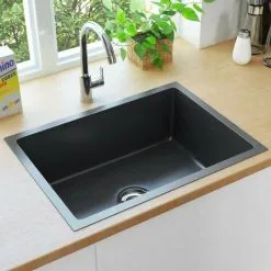 Topdeal Handmade Kitchen Sink With Strainer Black Stainless Steel FF145084UK