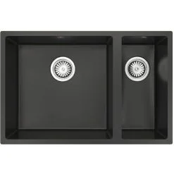 Sauber Kitchen Sink 1.5 Bowl 670x440mm Black Composite Undermount Inset Waste 7 Sauber Kitchen Sink 1.5 Bowl 670x440mm Black Composite Undermount Inset Waste -Kitchen Sink Shop 59418776 3