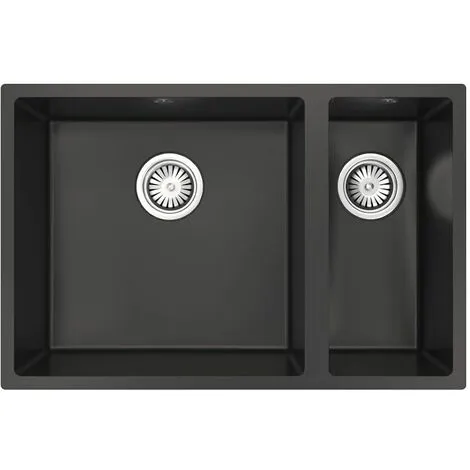 Sauber Kitchen Sink 1.5 Bowl 670x440mm Black Composite Undermount Inset Waste 3 Sauber Kitchen Sink 1.5 Bowl 670x440mm Black Composite Undermount Inset Waste - Image 3