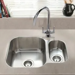 S I A SIA 1.5 Bowl Undermount Stainless Steel Kitchen Sink With Waste Kit W594xD460mm