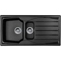 Kitchen Sink Shop 35 Astracast Sierra 1.5 Bowl Reversible Black Kitchen Sink With Basket Waste Kit