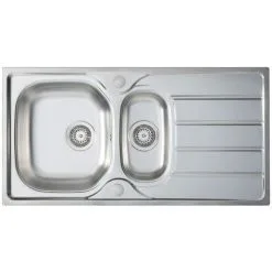 S I A SIA 1.5 Bowl Reversible Stainless Steel Kitchen Sink And Waste Kit W965 X D500mm