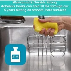 EINEMGELD Adhesive Stainless Steel Sponge Holder ,Brush Holder , Dish Cloth Hanger, 3-in-1 Kitchen Sink Caddy, Rust Proof Water Proof, No Drilling -Kitchen Sink Shop 68106637 5