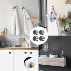 EINEMGELD 4 Pieces Kitchen Towel Hooks Round Adhesive Dish Towel Hook Premium Chrome Finish & Easy Installation Wall Mount Hand Towel Hook Ideal As Bathroom, Shower Or Outdoor Towel Holders 8 EINEMGELD 4 Pieces Kitchen Towel Hooks Round Adhesive Dish Towel Hook Premium Chrome Finish & Easy Installation Wall Mount Hand Towel Hook Ideal As Bathroom, Shower Or Outdoor Towel Holders -Kitchen Sink Shop 68107682 4