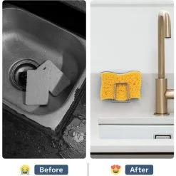 EINEMGELD 2 Pack Kitchen Sink Sponge Holder, Strong Adhesive Small Sponge Holder Rust Resistant Waterproof Kitchen Sink Cart - Smallest Size Saves Sink Space - 304 Stainless Steel, Quick Dry -Kitchen Sink Shop 68107741 4