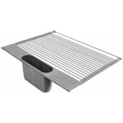 ECHOO Stainless Steel Dish Drainer With Cutlery Holder: 20'' X 11'' Large Kitchen Sink Dish Drying Rack + Small Dining Table Insulation Pad (Grey Dish Rack)