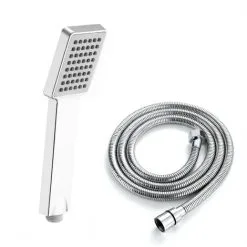 ENKI EH008 Modern Chrome Effect Square Bathroom Hand Held Shower Head And Hose