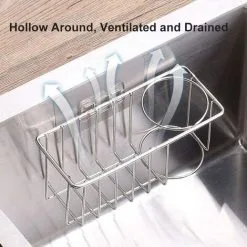 PESCE Sink Sponge Holder - Kitchen Sink Sponge Holder, 2 In 1 Brush Holder, SUS 304 Stainless Steel Waterproof Sponge Holder, No Drilling With 2 Adhesives -Kitchen Sink Shop 70969998 3