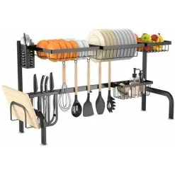 Costway 2-Tier Over Sink Dish Drying Rack Length Adjustable Kitchen Counter Dish Drainer
