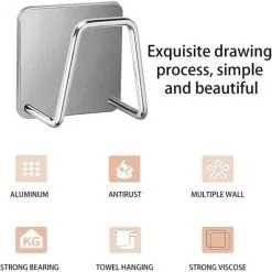 DENUOTOP 2pcs Adhesive Sponge Holder No Drilling Sponge Holder Sponge Holder For Kitchen Sink 304 Stainless Steel Self Adhesive Wall Hooks For Kitchen - Silver -Kitchen Sink Shop 72459719 3