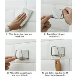 DENUOTOP 2pcs Adhesive Sponge Holder No Drilling Sponge Holder Sponge Holder For Kitchen Sink 304 Stainless Steel Self Adhesive Wall Hooks For Kitchen - Silver -Kitchen Sink Shop 72459719 5