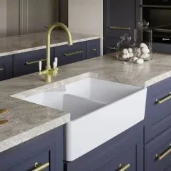 Park Lane Belfast Sinks Composite Deep Large Double Bowl Kitchen Sink White Waste 800mm