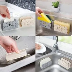 EINEMGELD 5PCS Kitchen Sink Sponge Holder 11.5x4.2x6.5cm Suction Cup Sponge Holder, Plastic Draining Rack Storage Basket Kitchen Sponge Holder Kitchen Sink Utensils Soap Dish -Kitchen Sink Shop 75323117 3