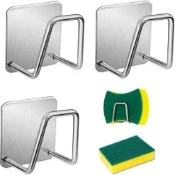 EINEMGELD Pieces Sponge Holder,Kitchen Sponge Holder,Self Adhesive Sponge Holder,Adhesive Sponge Holder For Quick Dry Kitchen Sink Waterproof Stainless Steel Sponge Holder For Kitchen Accessories