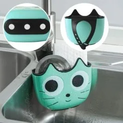 EINEMGELD Sponge Holder, Hanging Sink Basket, Hanging Baskets Drainer Rack Hanging Basket Green Cartoon Cat Pattern Plastic Sink Organizer For Kitchen Bathroom -Kitchen Sink Shop 75325927 3