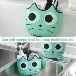 EINEMGELD Sponge Holder, Hanging Sink Basket, Hanging Baskets Drainer Rack Hanging Basket Green Cartoon Cat Pattern Plastic Sink Organizer For Kitchen Bathroom -Kitchen Sink Shop 75325927 4