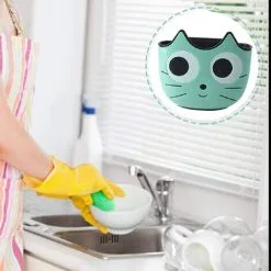 EINEMGELD Sponge Holder, Hanging Sink Basket, Hanging Baskets Drainer Rack Hanging Basket Green Cartoon Cat Pattern Plastic Sink Organizer For Kitchen Bathroom -Kitchen Sink Shop 75325927 5