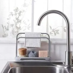 EINEMGELD Telescopic Kitchen Sink Organizer, Cloth Rack, Double Layer, Adjustable, Soap Dish, Steel Sponge Drainer (Gray) -Kitchen Sink Shop 75327094 4