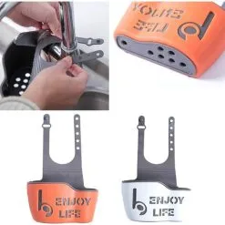 EINEMGELD Sponge Holder, Hanging Sink Basket, Hanging Baskets Drainer Rack Hanging Basket Plastic Sink Organizer For Kitchen Bathroom (White, Orange) -Kitchen Sink Shop 75329196 3