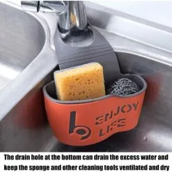 EINEMGELD Sponge Holder, Hanging Sink Basket, Hanging Baskets Drainer Rack Hanging Basket Plastic Sink Organizer For Kitchen Bathroom (White, Orange) -Kitchen Sink Shop 75329196 4
