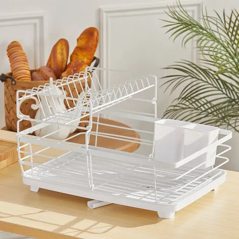 Livingandhome 2-Tier Metal Dish Rack With Utensil Holder Dish Drainer 2 Livingandhome 2-Tier Metal Dish Rack With Utensil Holder Dish Drainer - Image 2