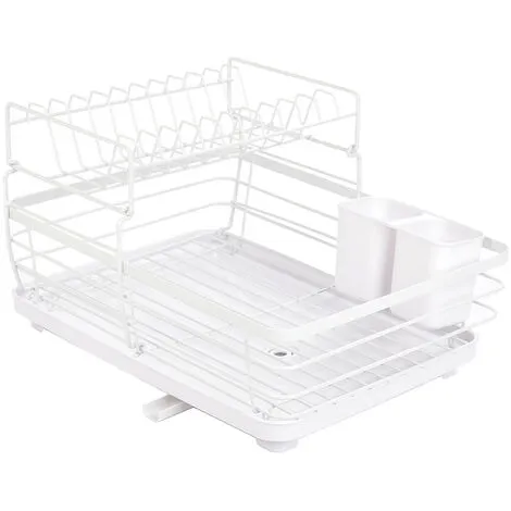 Livingandhome 2-Tier Metal Dish Rack With Utensil Holder Dish Drainer 4 Livingandhome 2-Tier Metal Dish Rack With Utensil Holder Dish Drainer - Image 4