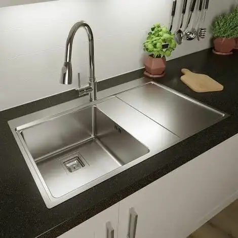 Sauber 1.0 Bowl Kitchen Sink Stainless Steel Square Inset Right Drainer Waste 2 Sauber 1.0 Bowl Kitchen Sink Stainless Steel Square Inset Right Drainer Waste - Image 2